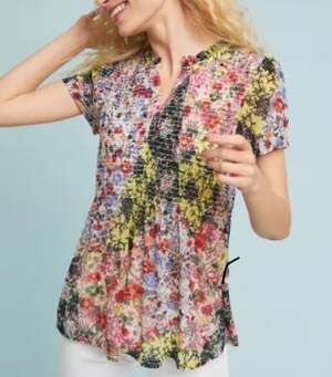 Anthropologie Akemi + Kin Smocked Floral Top Size XS